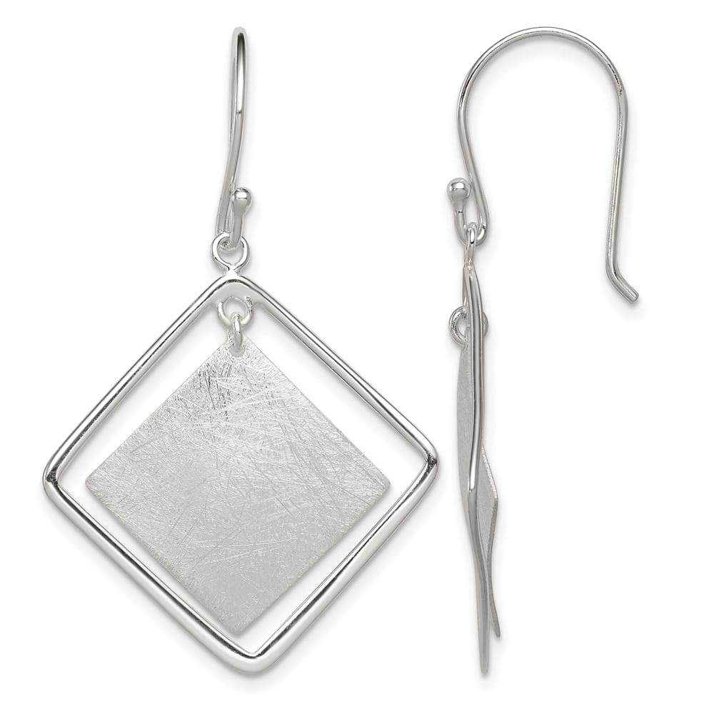 Sterling Silver Polished & Textured Double Square Dangle Earrings, view 1 of 4