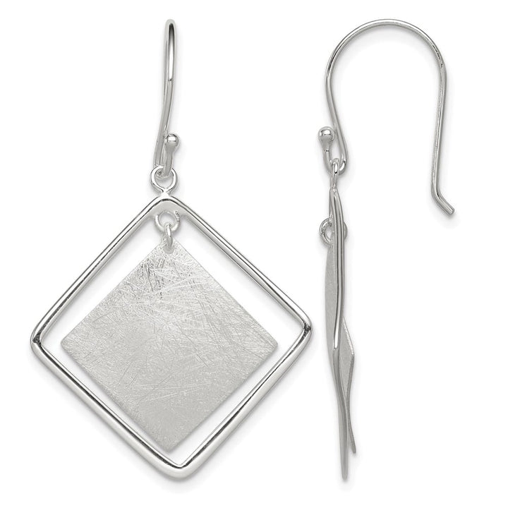 Sterling Silver Polished & Textured Double Square Dangle Earrings, view 1 of 4