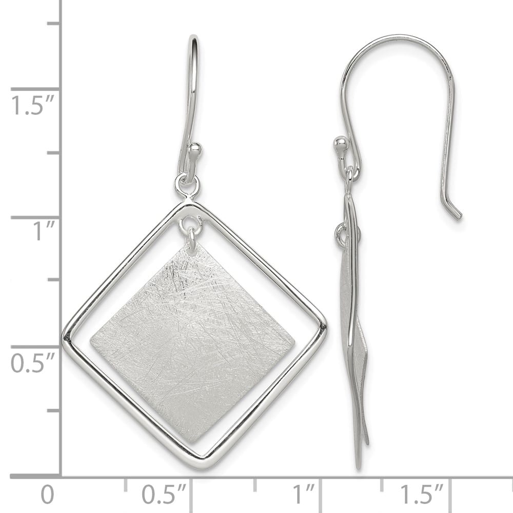 Sterling Silver Polished & Textured Double Square Dangle Earrings, view 4 of 4