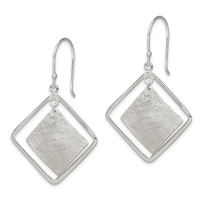 Sterling Silver Polished & Textured Double Square Dangle Earrings, view 2 of 4