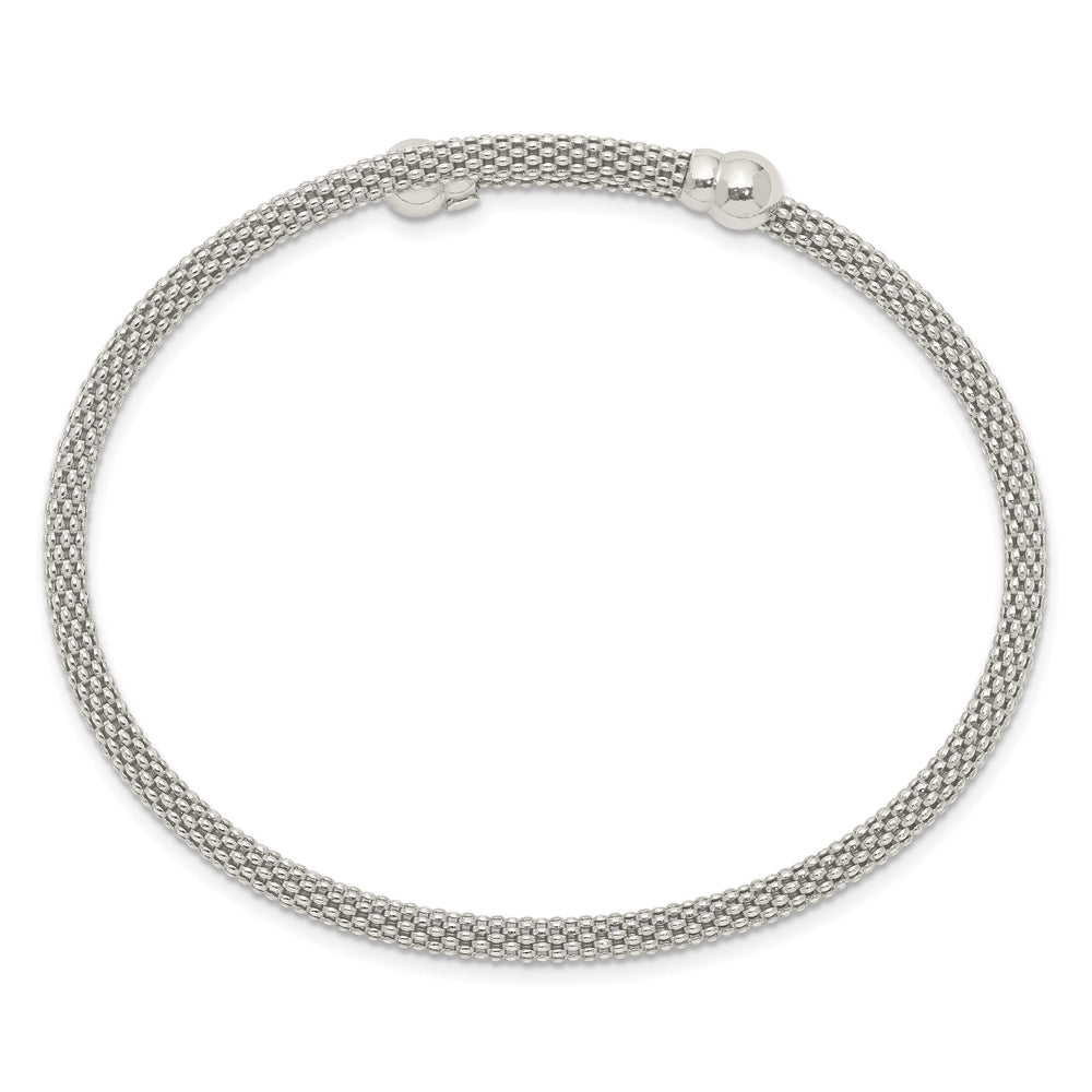 Sterling Silver Polished Textured Mesh Flexible Bangle