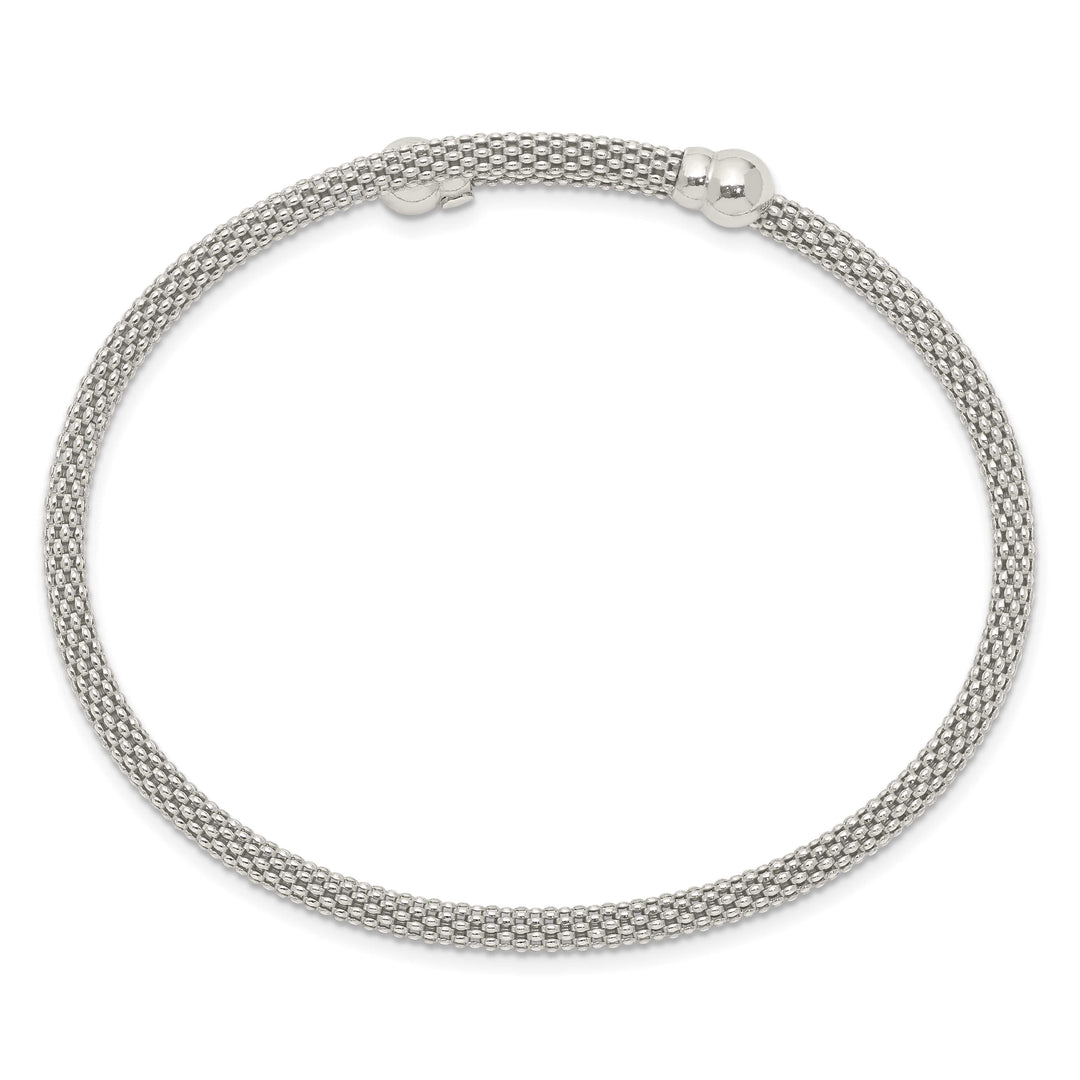 Sterling Silver Polished Textured Mesh Flexible Bangle