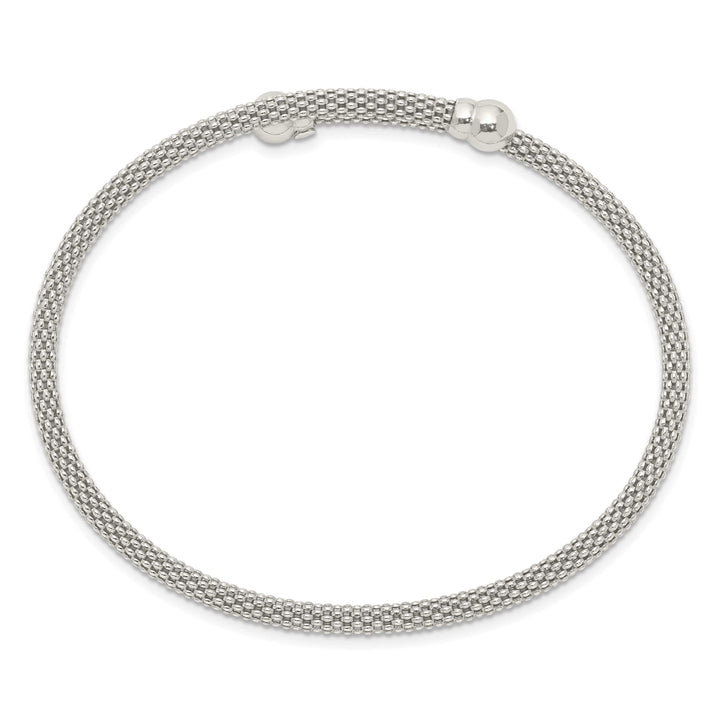 Sterling Silver Polished Textured Mesh Flexible Bangle