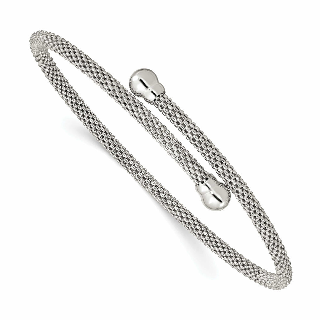 Sterling Silver Polished Textured Mesh Flexible Bangle