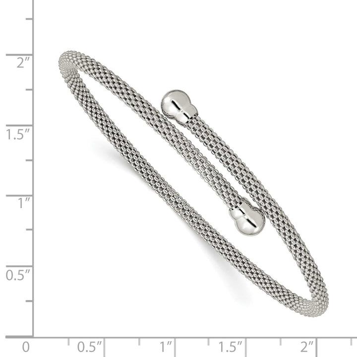 Sterling Silver Polished Textured Mesh Flexible Bangle