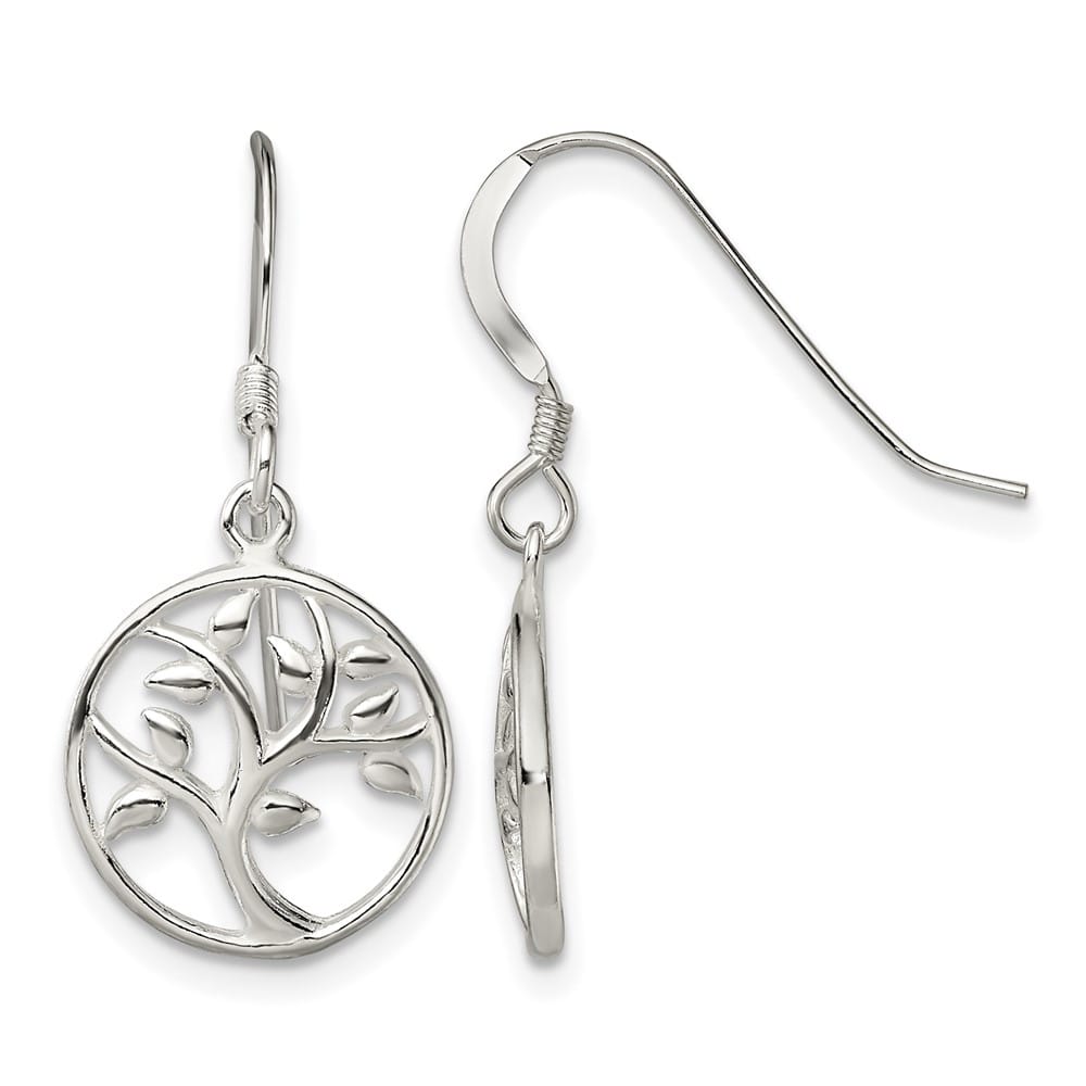 Sterling Silver Polished Tree Dangle Shepherd Hook Earrings, view 1 of 4