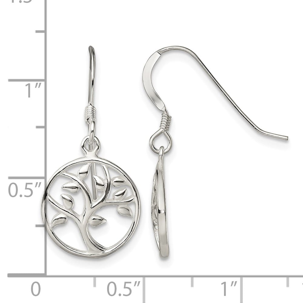 Sterling Silver Polished Tree Dangle Shepherd Hook Earrings, view 4 of 4