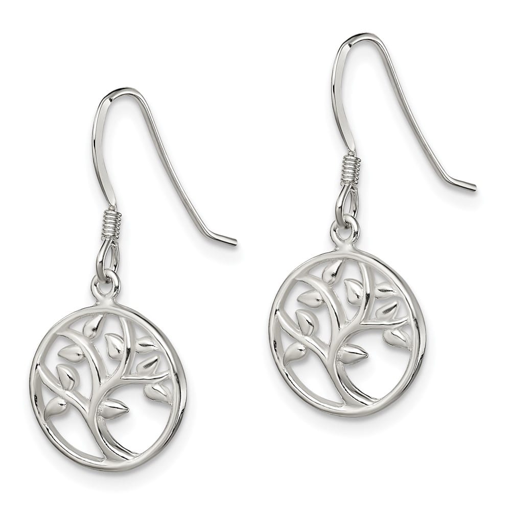 Sterling Silver Polished Tree Dangle Shepherd Hook Earrings, view 2 of 4