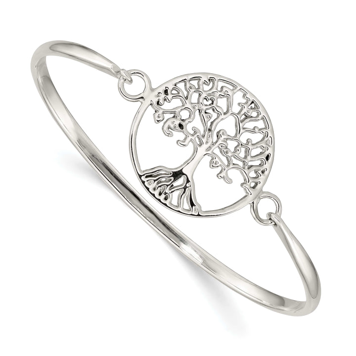 Sterling Silver Polished Tree of Life Hook Closure Bangle