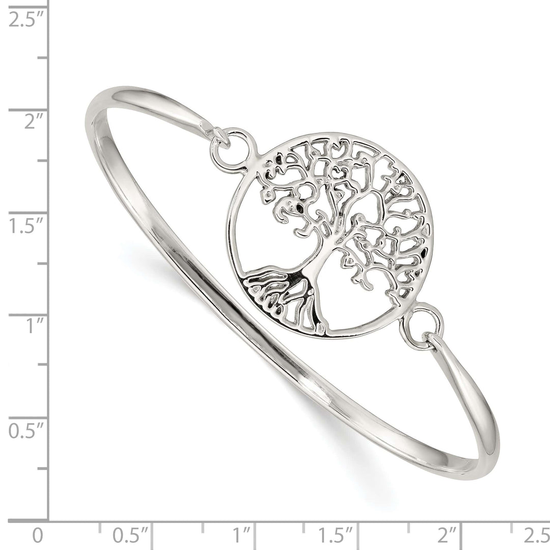 Sterling Silver Polished Tree of Life Hook Closure Bangle