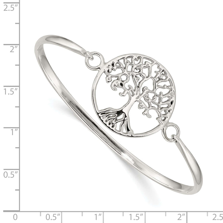 Sterling Silver Polished Tree of Life Hook Closure Bangle