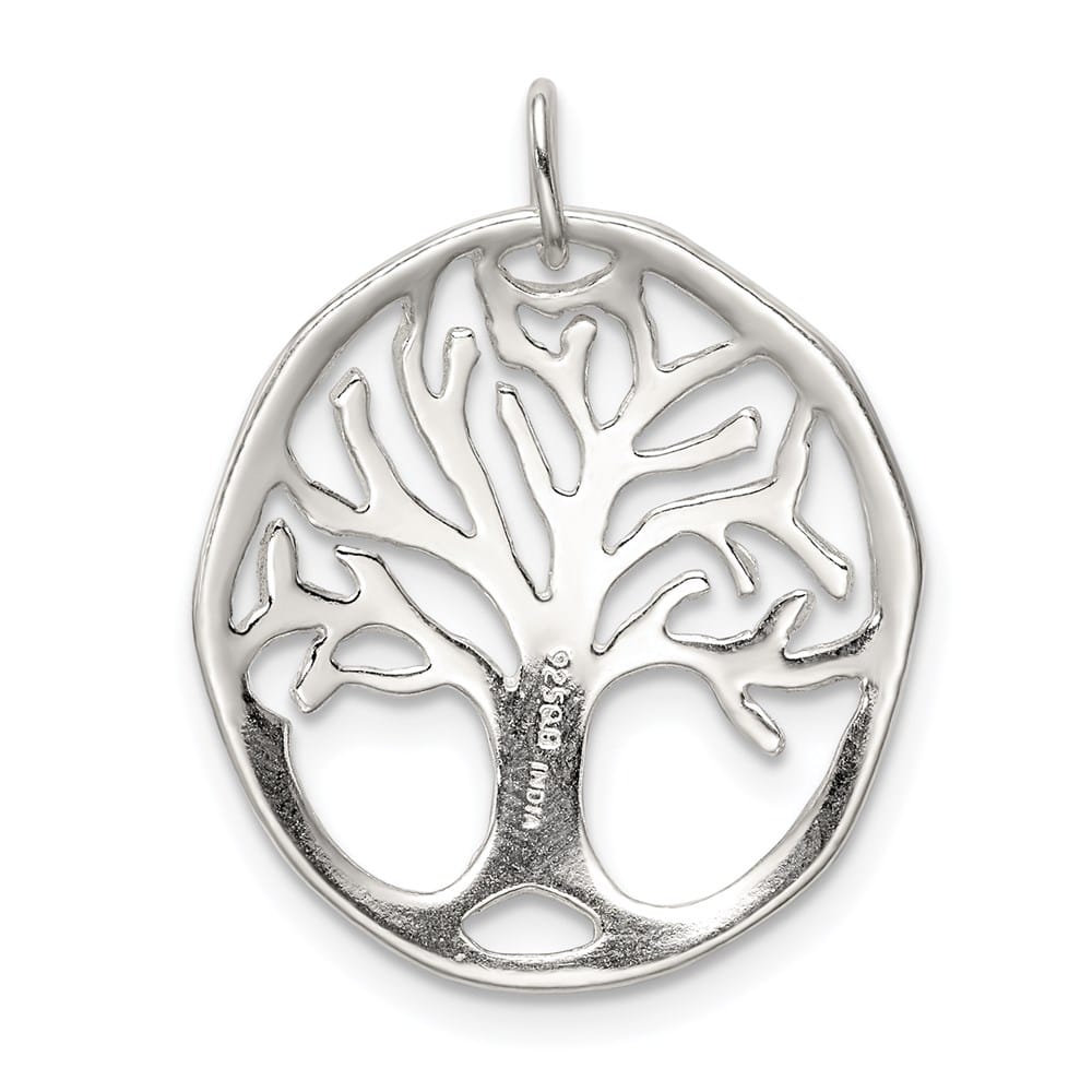 Sterling Silver Polished Tree of Life Oval Charm