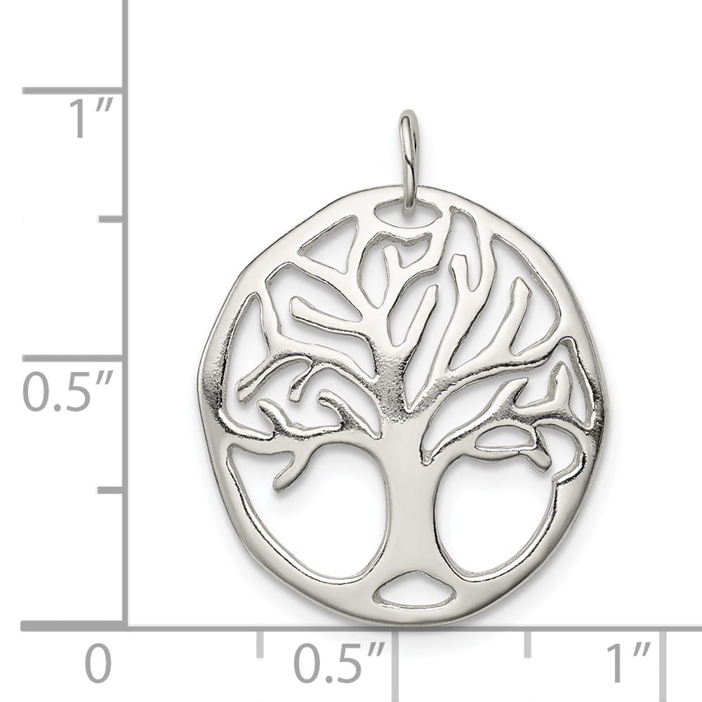 Sterling Silver Polished Tree of Life Oval Charm