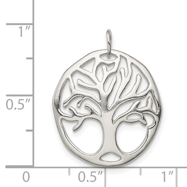 Sterling Silver Polished Tree of Life Oval Charm