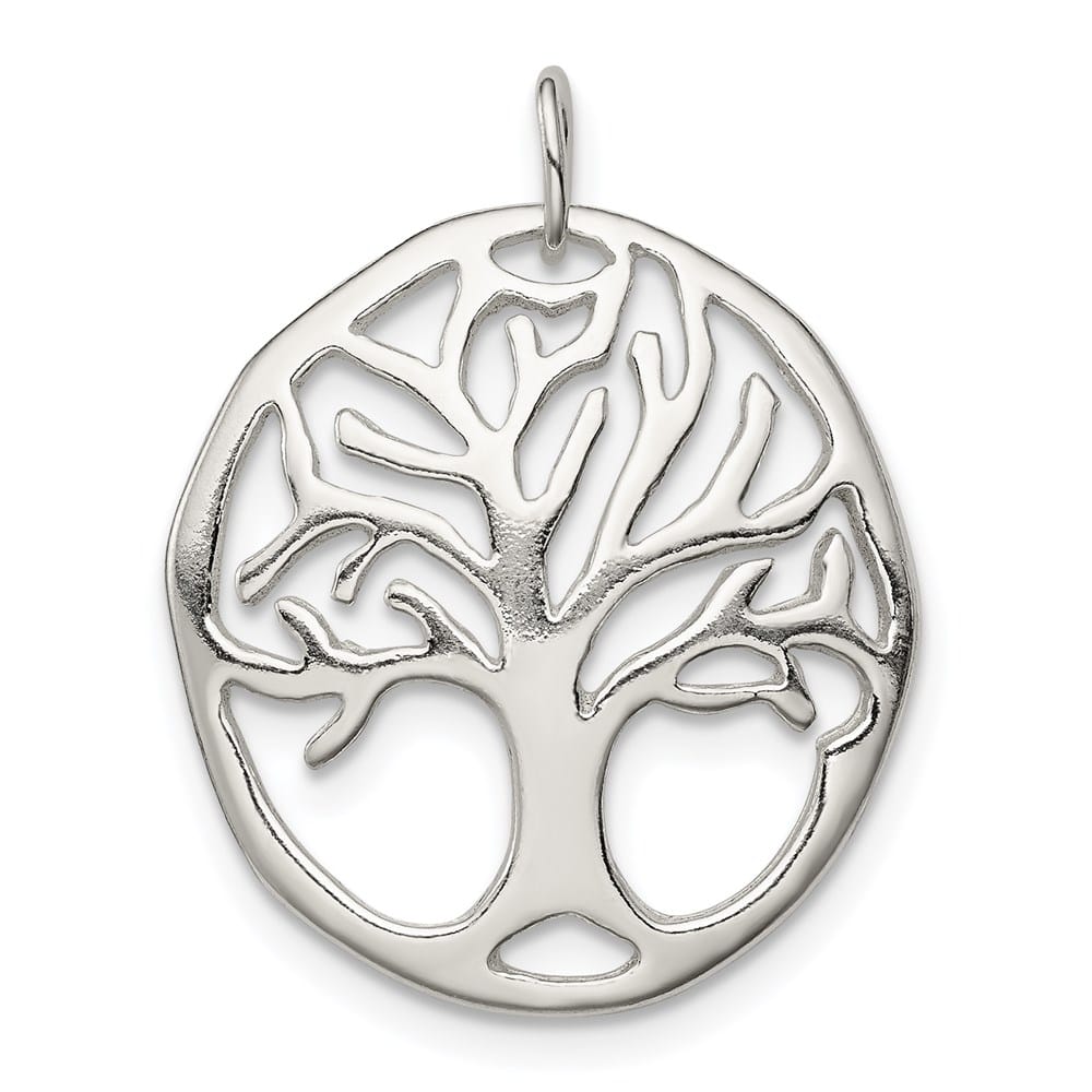 Sterling Silver Polished Tree of Life Oval Charm