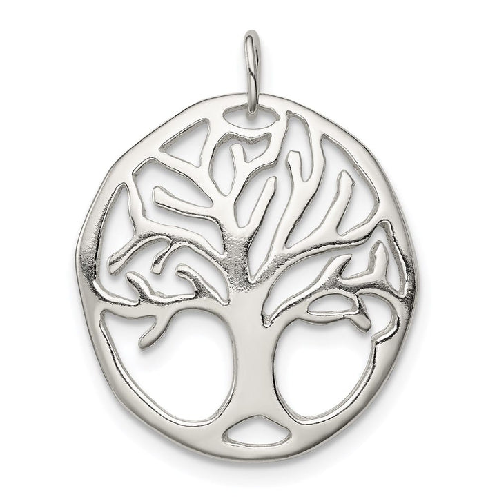 Sterling Silver Polished Tree of Life Oval Charm
