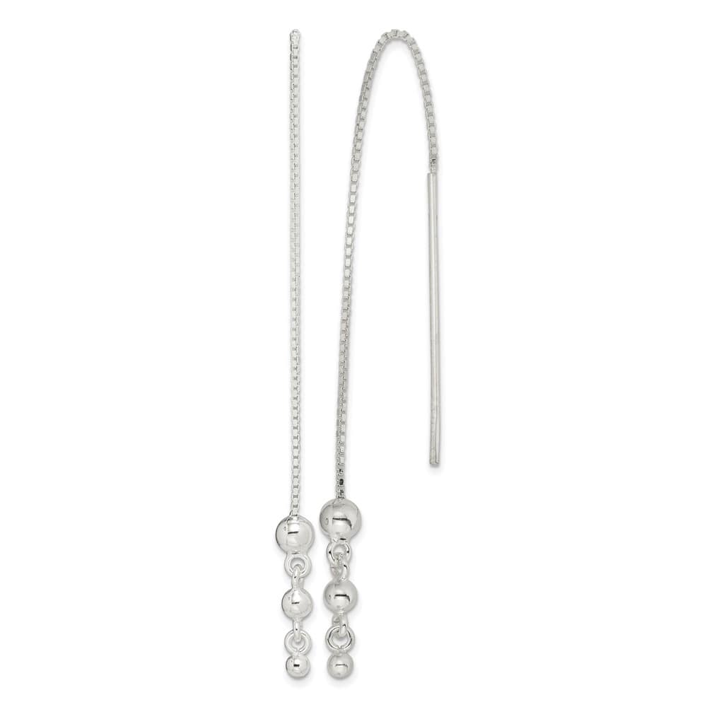 Sterling Silver Polished Triple Graduated Ball Threader Earrings, view 1 of 4