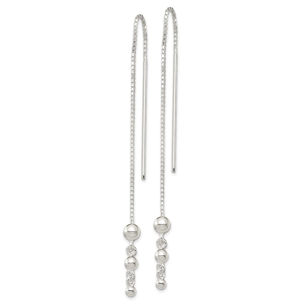 Sterling Silver Polished Triple Graduated Ball Threader Earrings, view 2 of 4