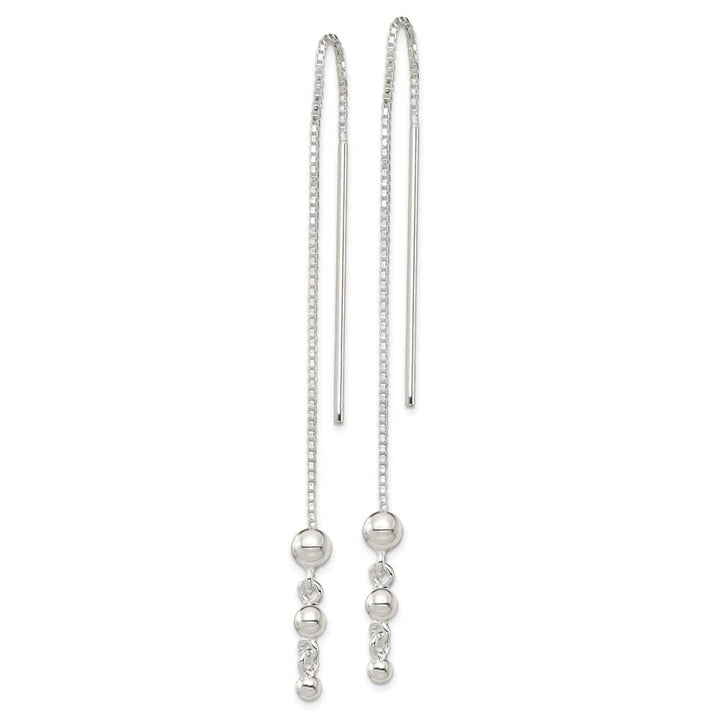 Sterling Silver Polished Triple Graduated Ball Threader Earrings, view 2 of 4