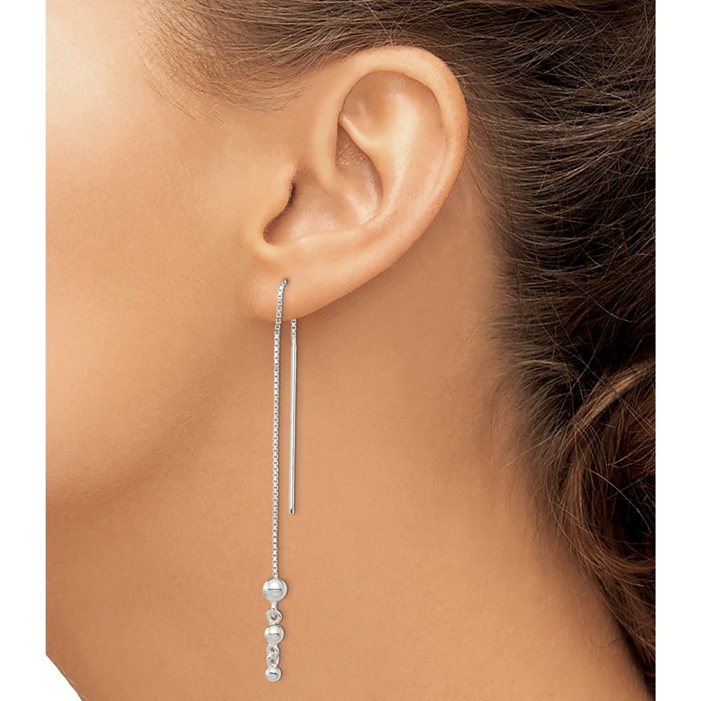 Sterling Silver Polished Triple Graduated Ball Threader Earrings, view 3 of 4