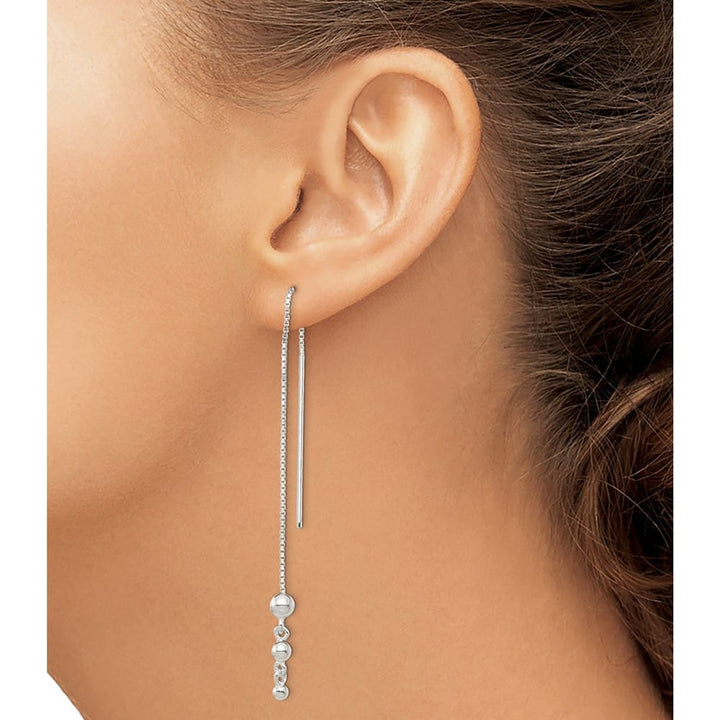 Sterling Silver Polished Triple Graduated Ball Threader Earrings, view 3 of 4