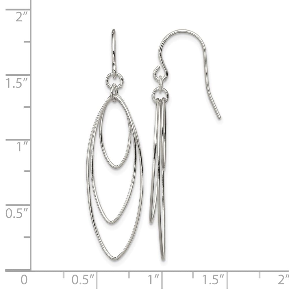 Sterling Silver Polished Triple Marquise Shape Dangle Earrings, view 4 of 4