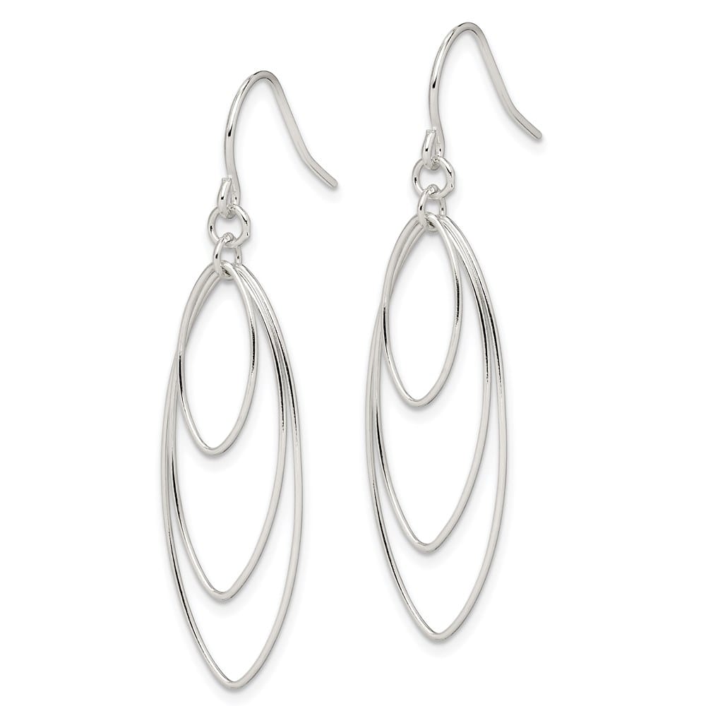 Sterling Silver Polished Triple Marquise Shape Dangle Earrings, view 2 of 4