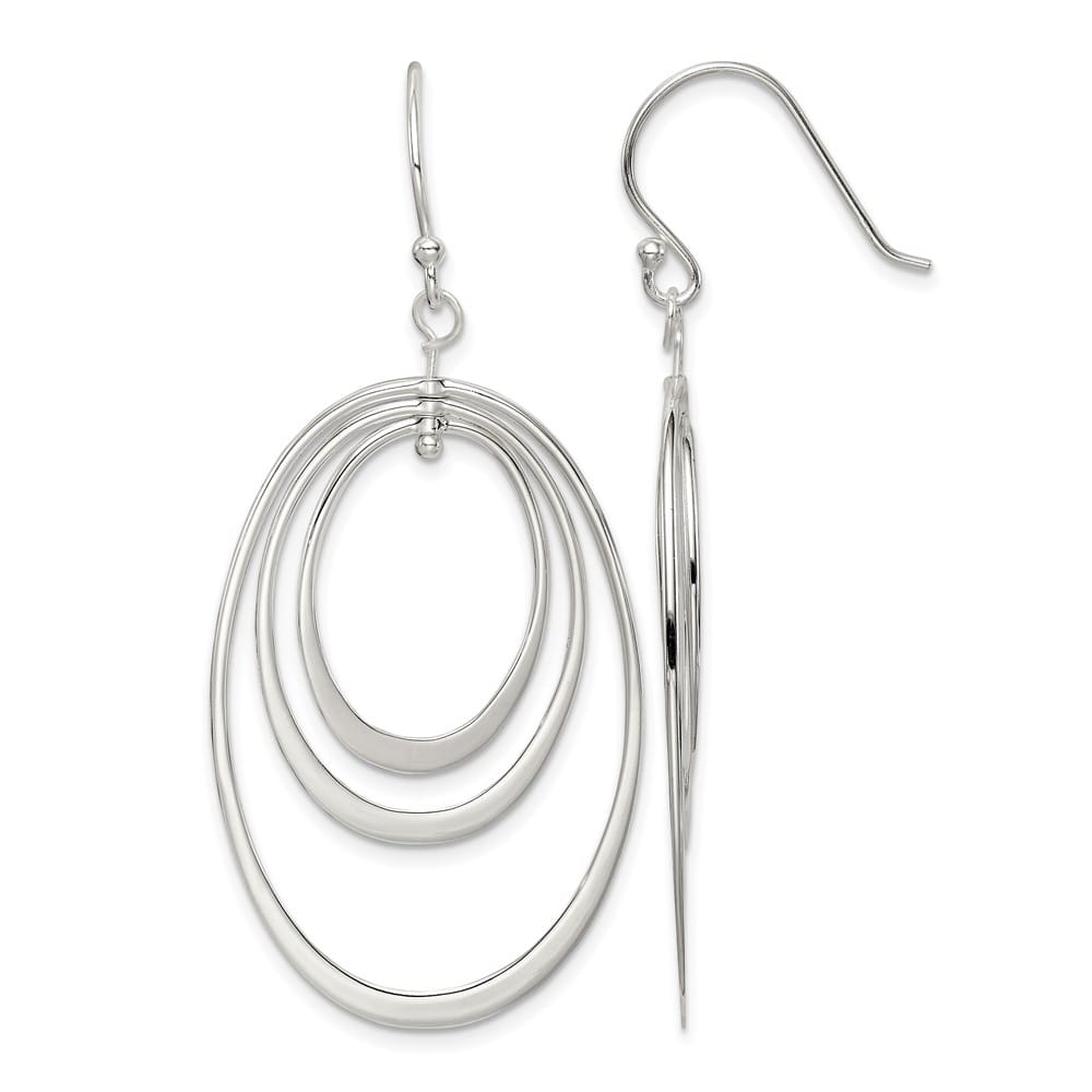 Sterling Silver Polished Triple Oval Dangle 56 x 27 mm Earrings, view 1 of 4