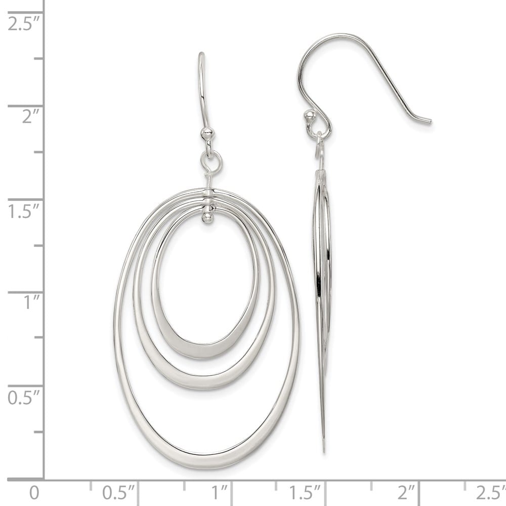 Sterling Silver Polished Triple Oval Dangle 56 x 27 mm Earrings, view 4 of 4