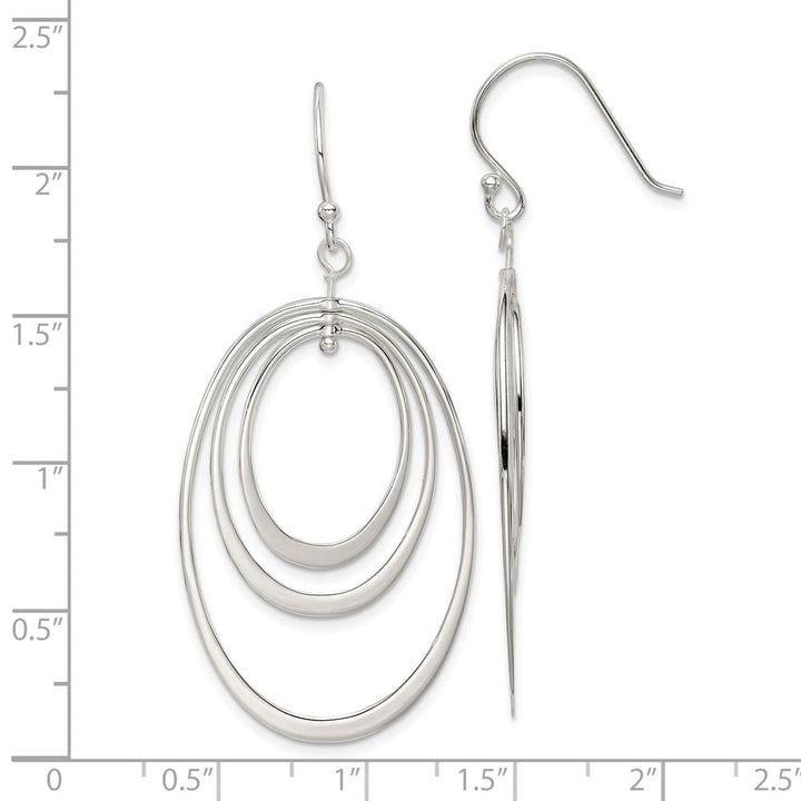 Sterling Silver Polished Triple Oval Dangle 56 x 27 mm Earrings, view 4 of 4