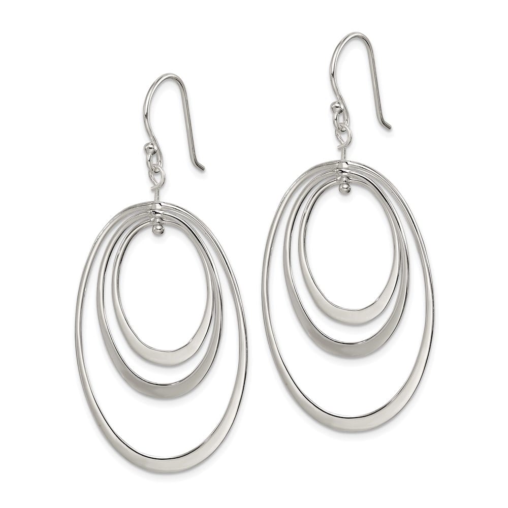 Sterling Silver Polished Triple Oval Dangle 56 x 27 mm Earrings, view 2 of 4