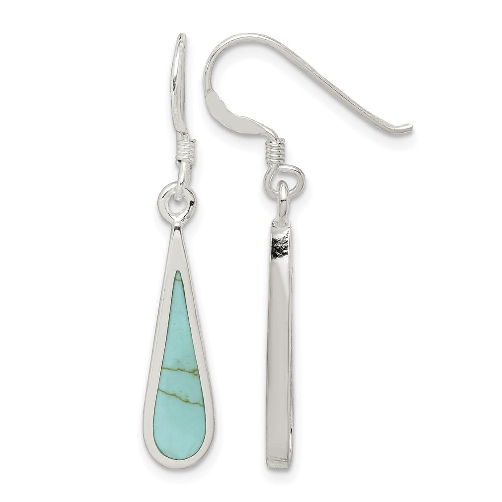 Sterling Silver Polished Turquoise Teardrop Dangle Earrings, view 1 of 4