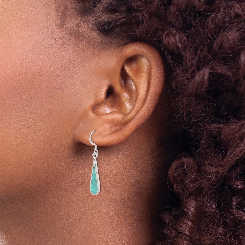 Sterling Silver Polished Turquoise Teardrop Dangle Earrings, view 3 of 4
