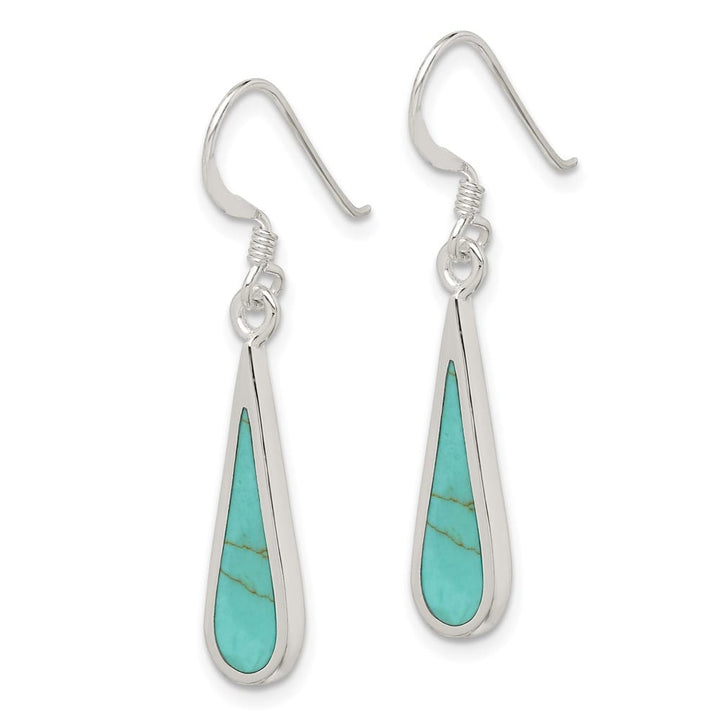 Sterling Silver Polished Turquoise Teardrop Dangle Earrings, view 2 of 4