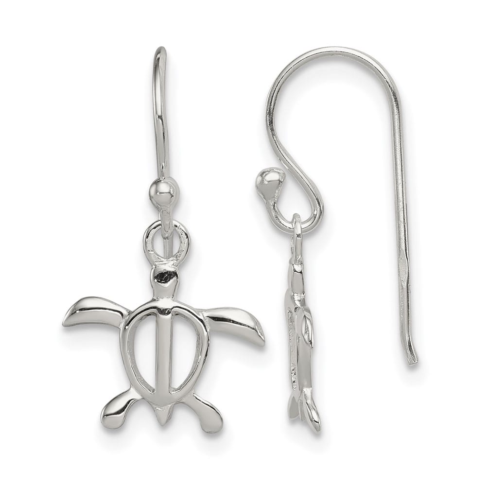 Sterling Silver Polished Turtle Dangle Earrings, view 1 of 4