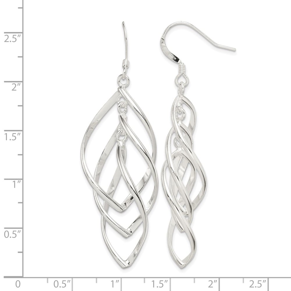 Sterling Silver Polished & Twisted Dangle Earrings, view 4 of 4