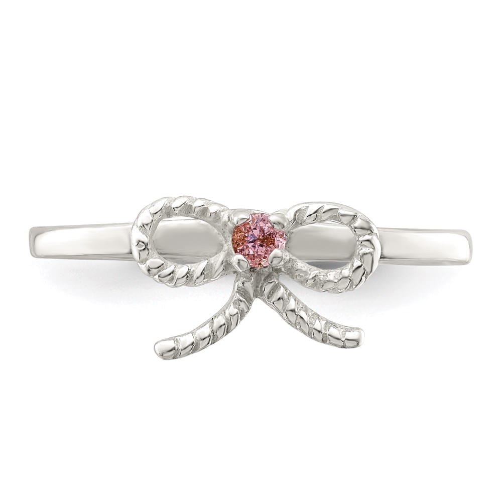 Sterling Silver Polished & Twisted Pink CZ Bow Ring