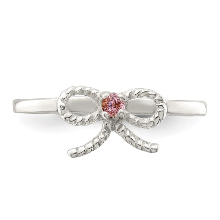 Sterling Silver Polished & Twisted Pink CZ Bow Ring