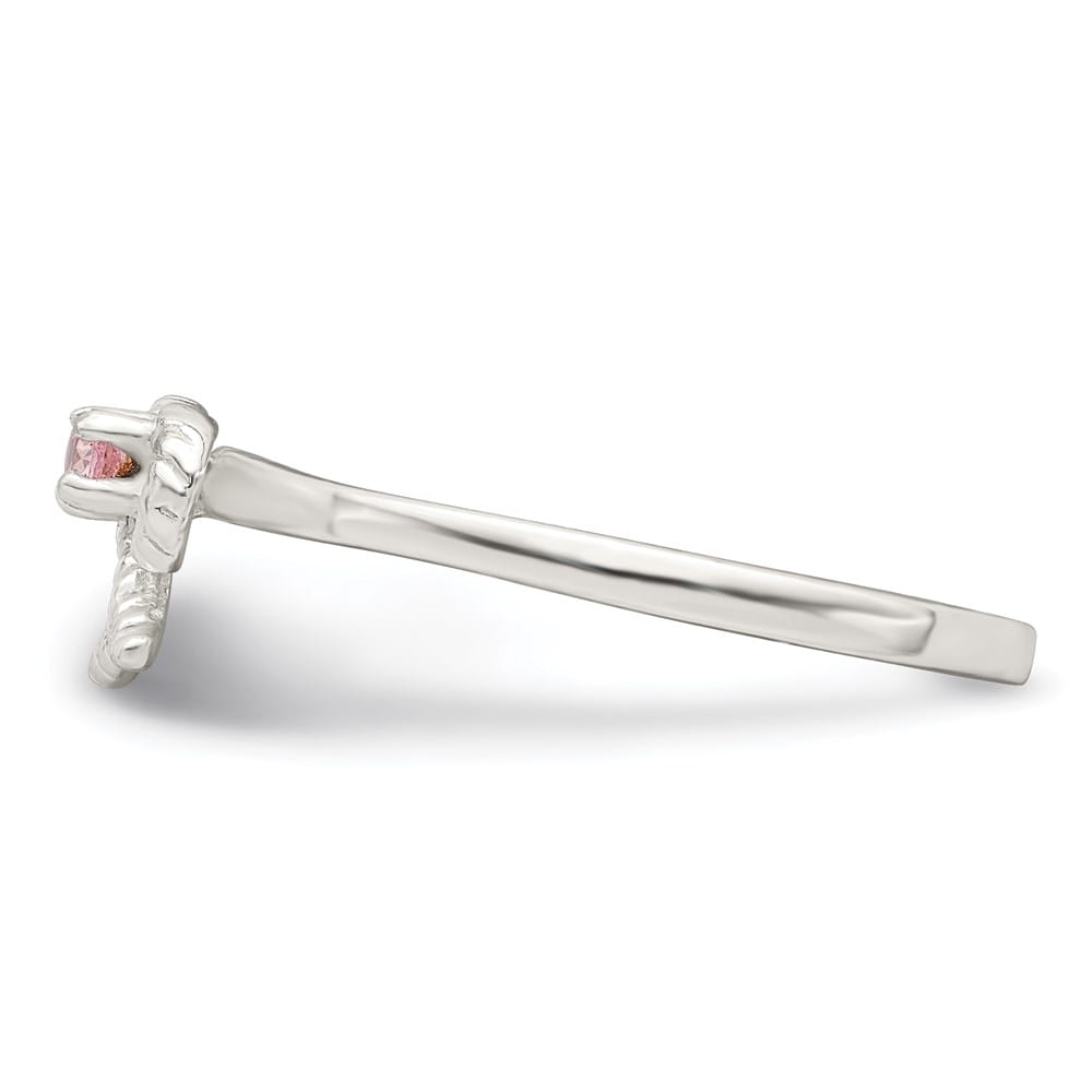 Sterling Silver Polished & Twisted Pink CZ Bow Ring