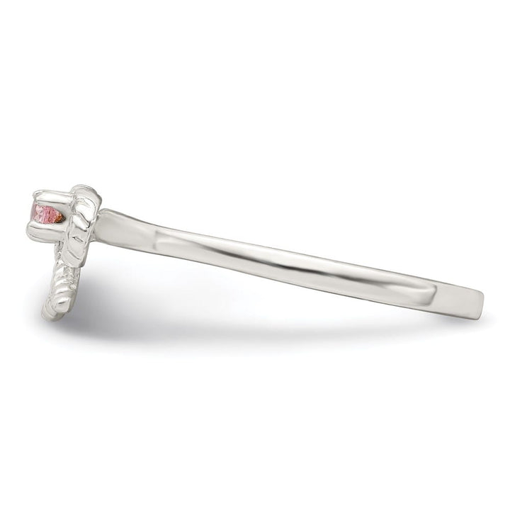 Sterling Silver Polished & Twisted Pink CZ Bow Ring