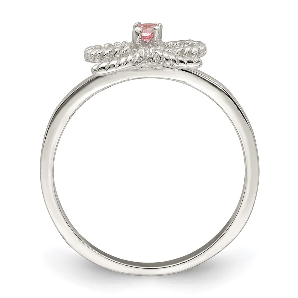 Sterling Silver Polished & Twisted Pink CZ Bow Ring