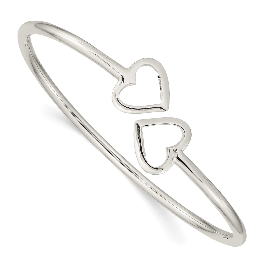 Sterling Silver Polished Two Hearts Flexible Bangle