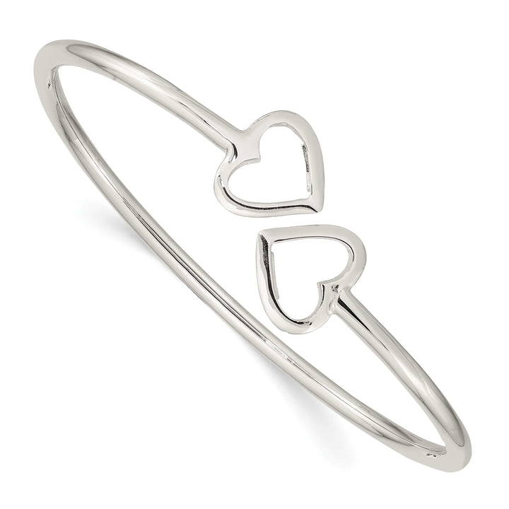 Sterling Silver Polished Two Hearts Flexible Bangle