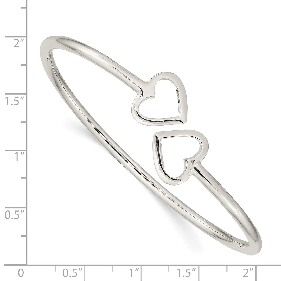 Sterling Silver Polished Two Hearts Flexible Bangle