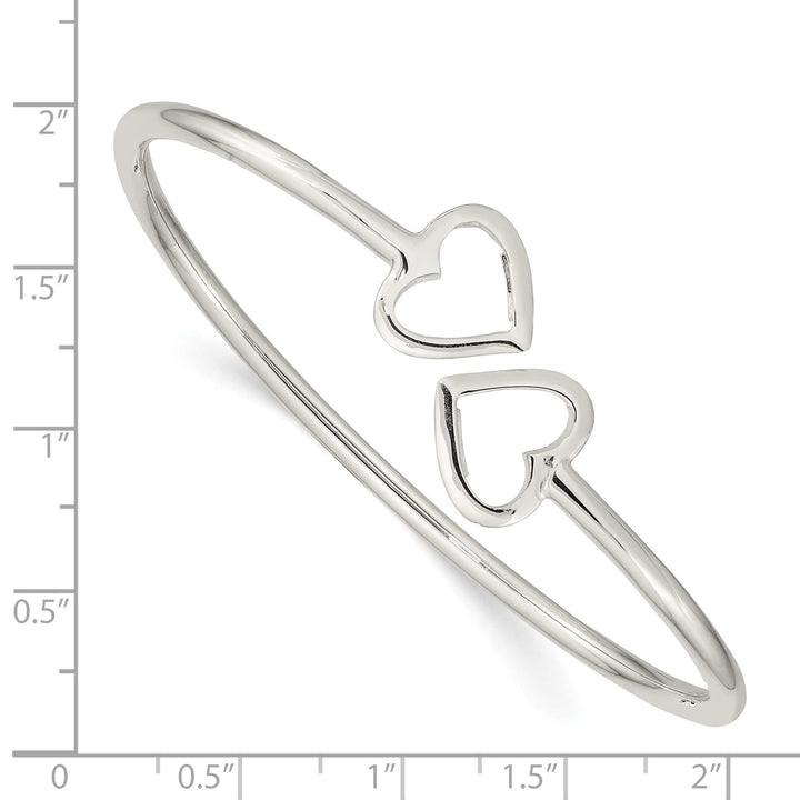 Sterling Silver Polished Two Hearts Flexible Bangle