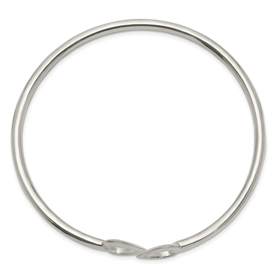 Sterling Silver Polished Two Hearts Flexible Bangle