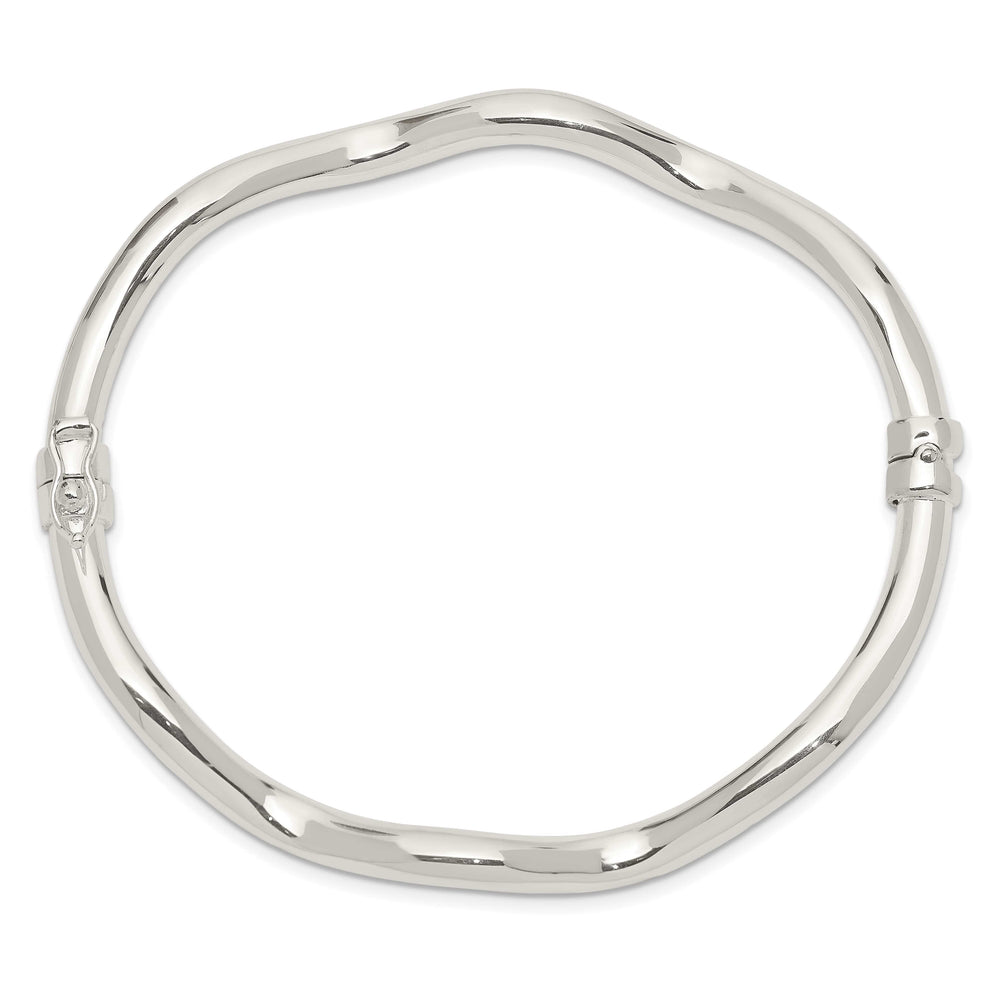 Sterling Silver Polished Wavy 3.75mm Hinged Bangle