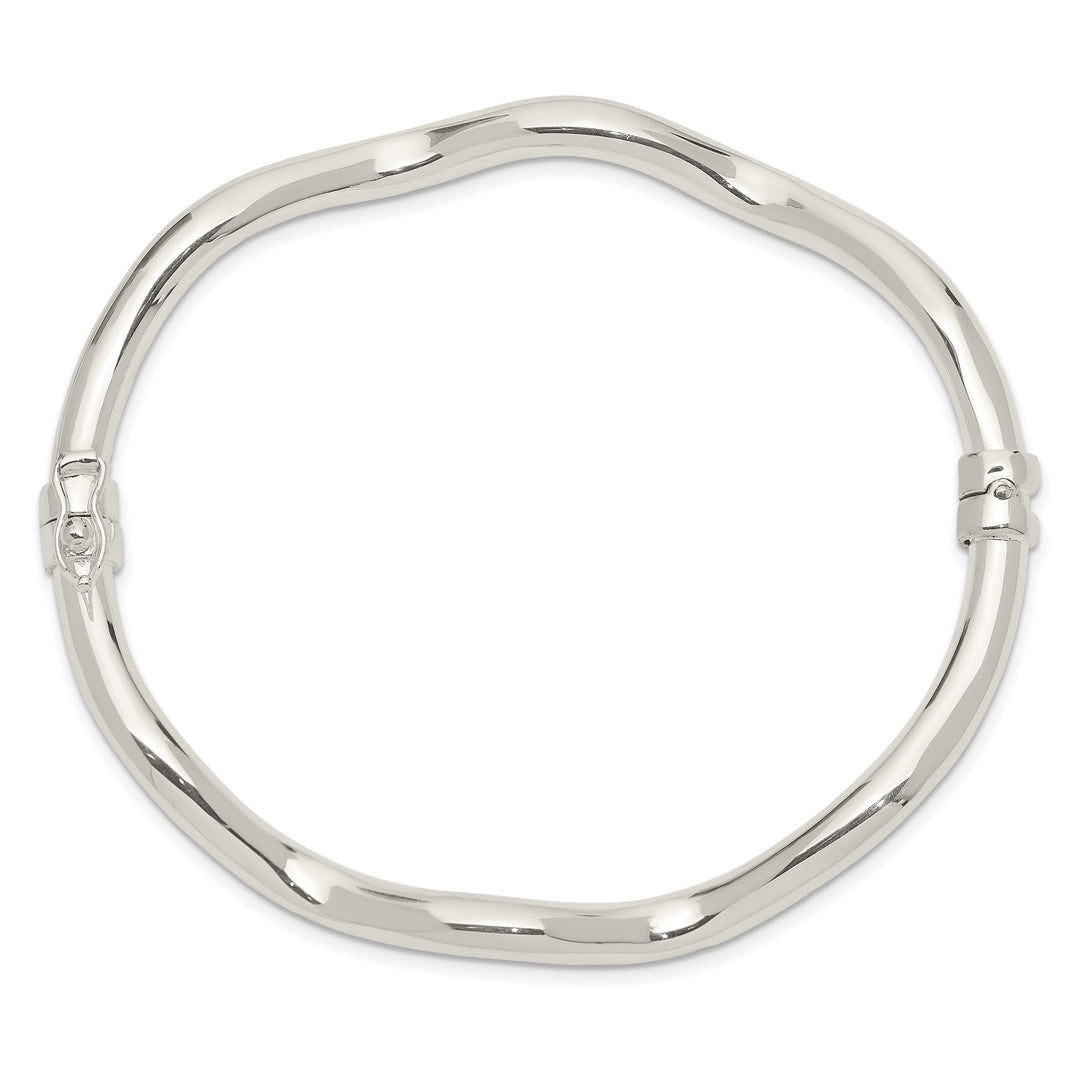 Sterling Silver Polished Wavy 3.75mm Hinged Bangle
