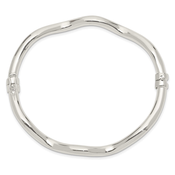 Sterling Silver Polished Wavy 3.75mm Hinged Bangle