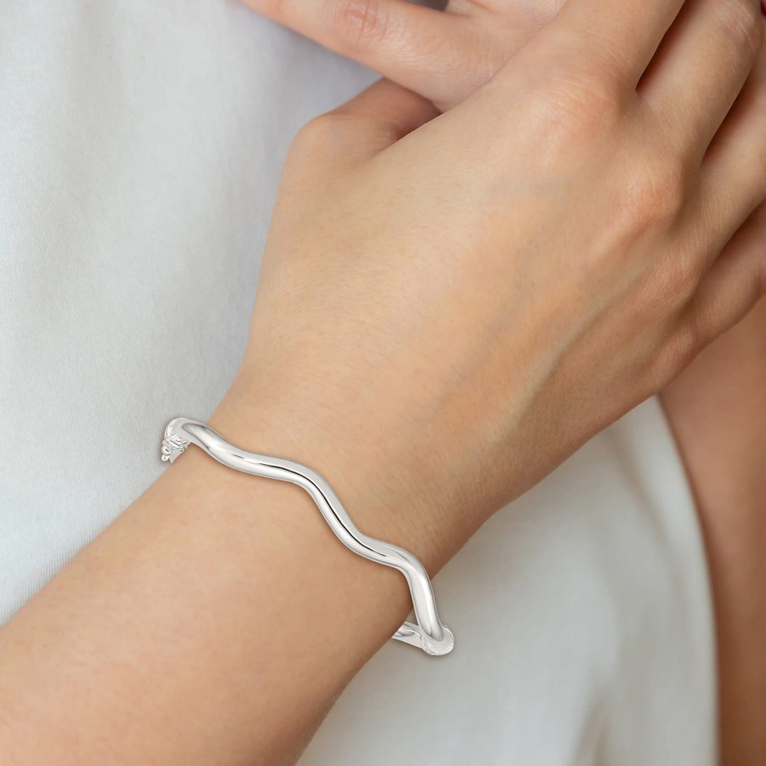 Sterling Silver Polished Wavy 3.75mm Hinged Bangle